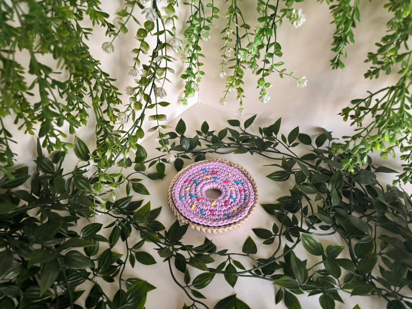 Purple Donut Crochet Coaster