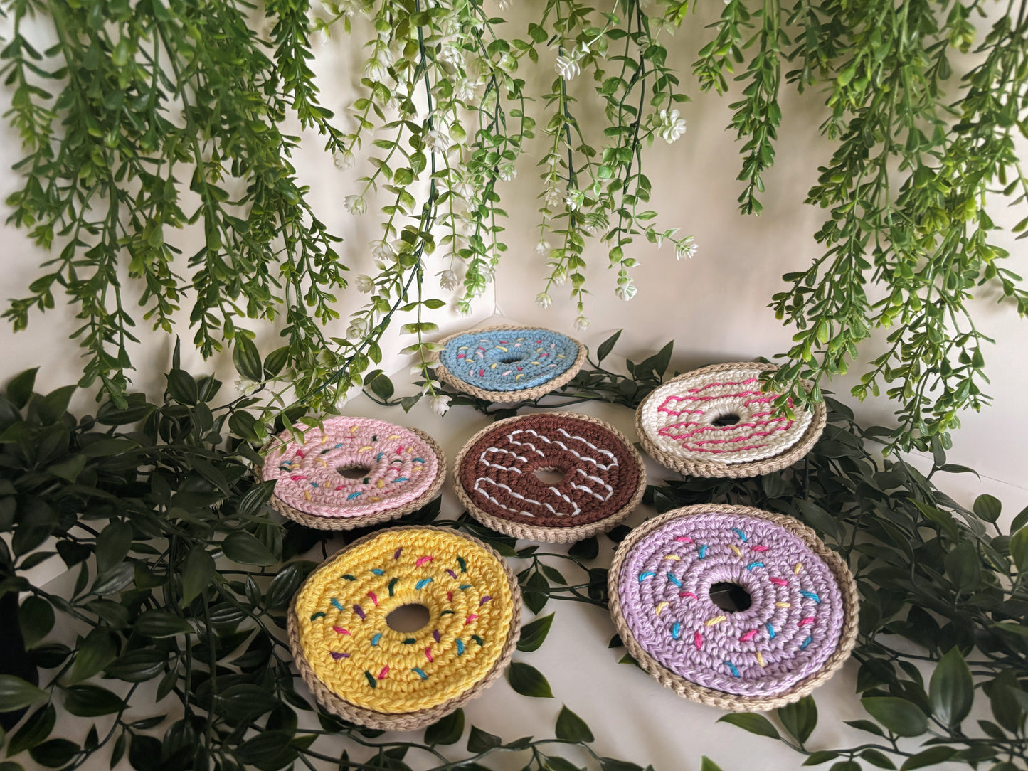 Pink Donut Crochet Coaster