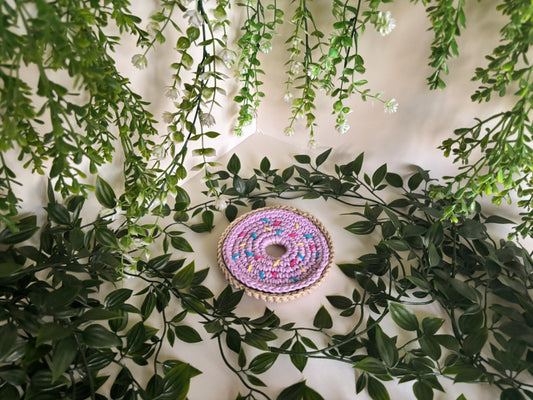 Purple Donut Crochet Coaster