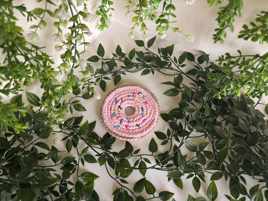 Pink Donut Crochet Coaster
