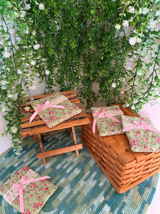 Green with Pink Bow Handmade Mini Pouch