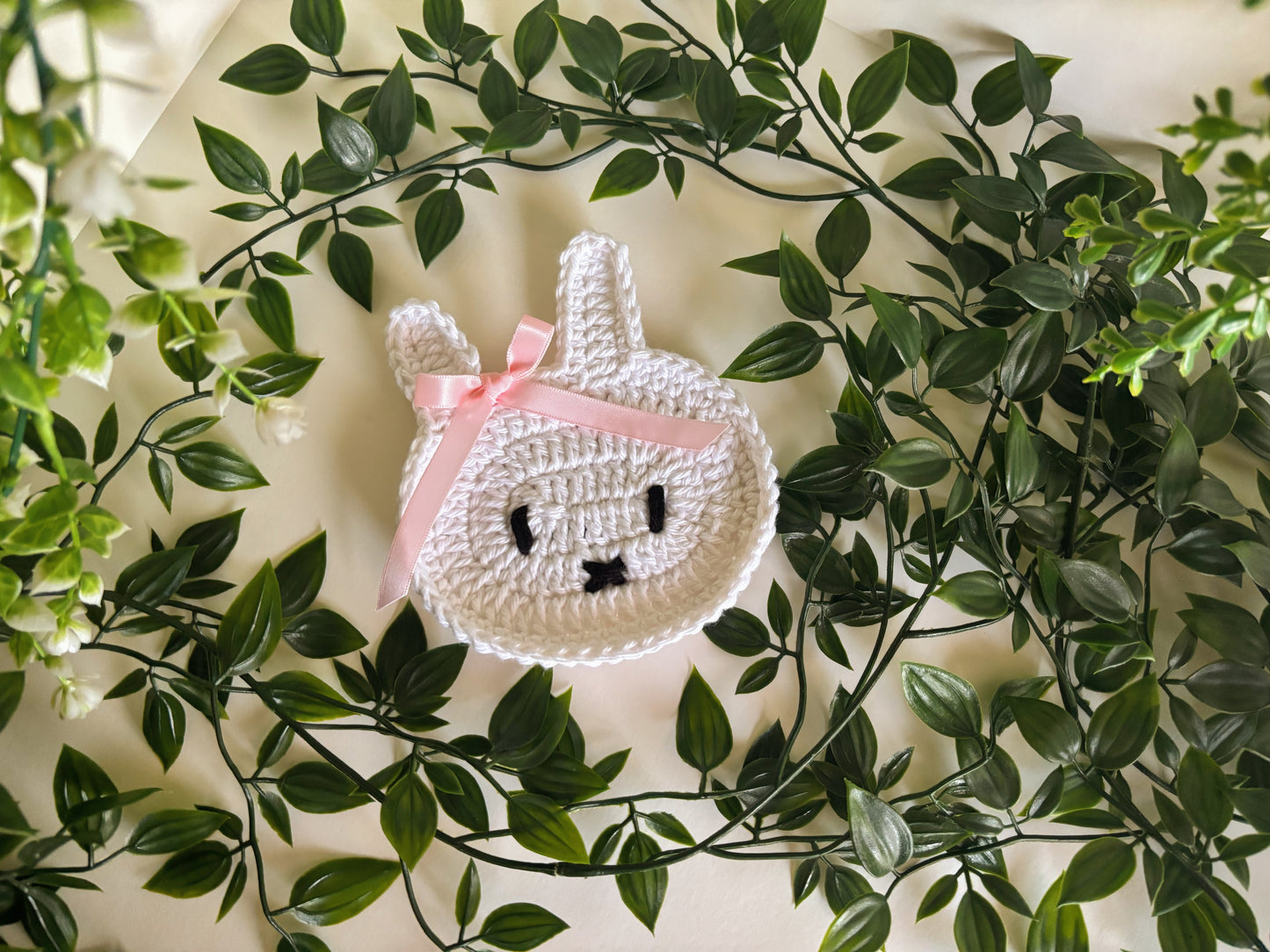 Miffy (Pink Ribbon) Crochet Coaster