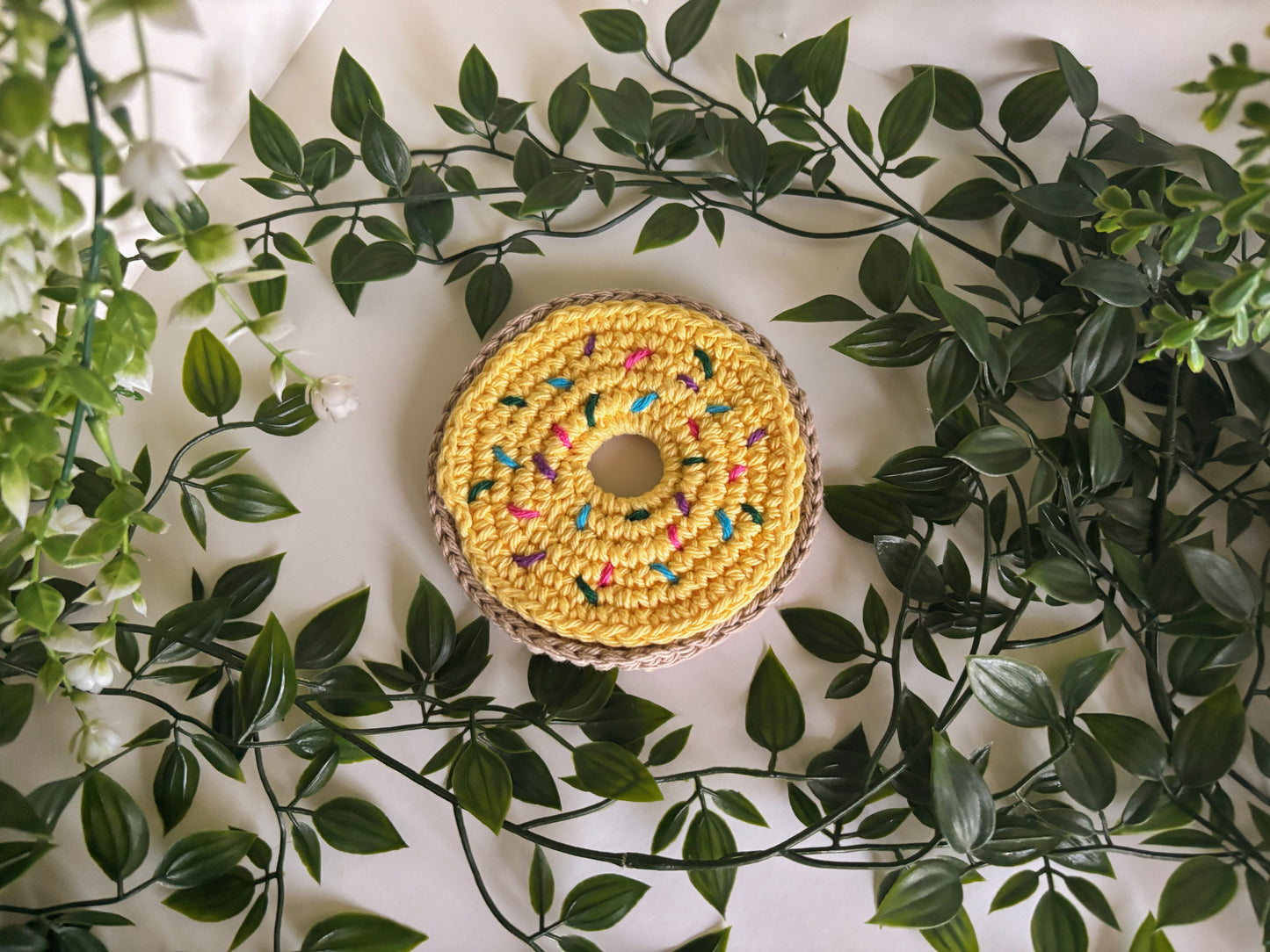 Yellow Donut Crochet Coaster