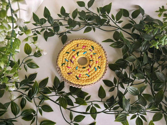 Yellow Donut Crochet Coaster