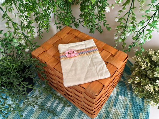 White with Pink Flower Handmade Mini Pouch