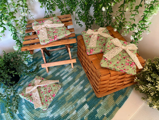 Green with White Bow Handmade Mini Pouch