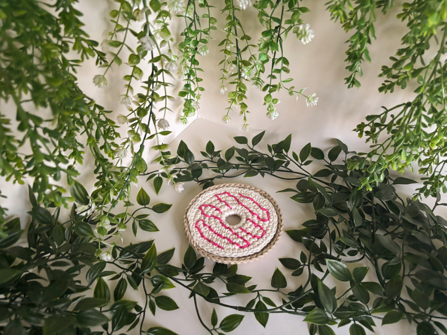 White Donut Crochet Coaster