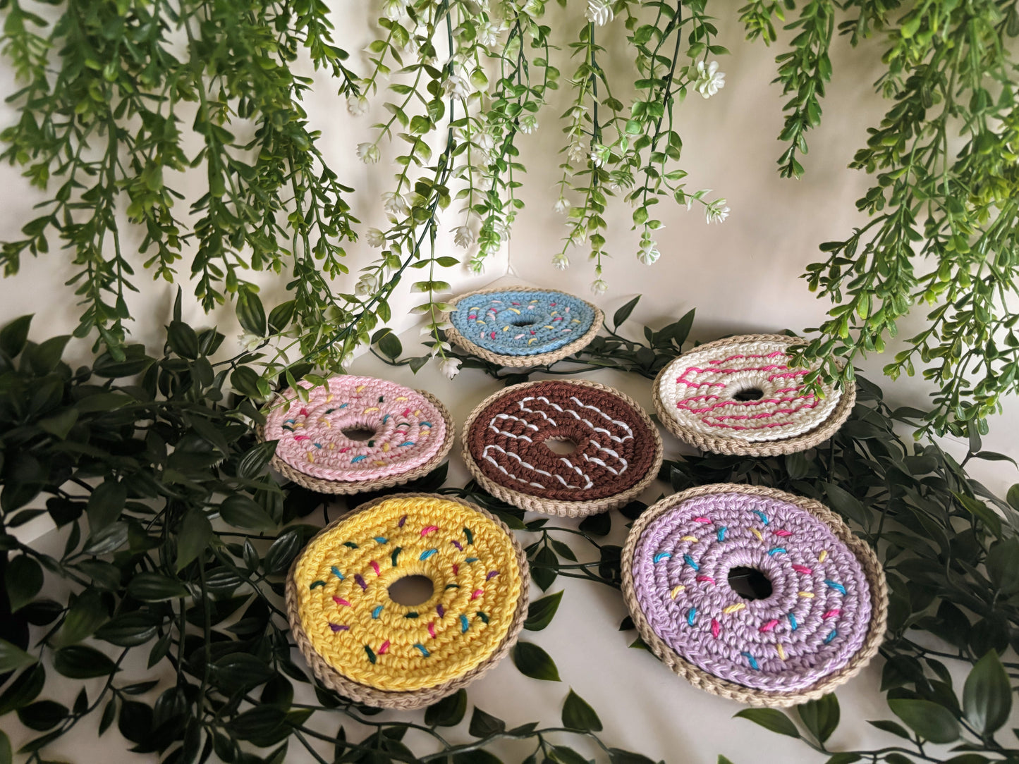 White Donut Crochet Coaster