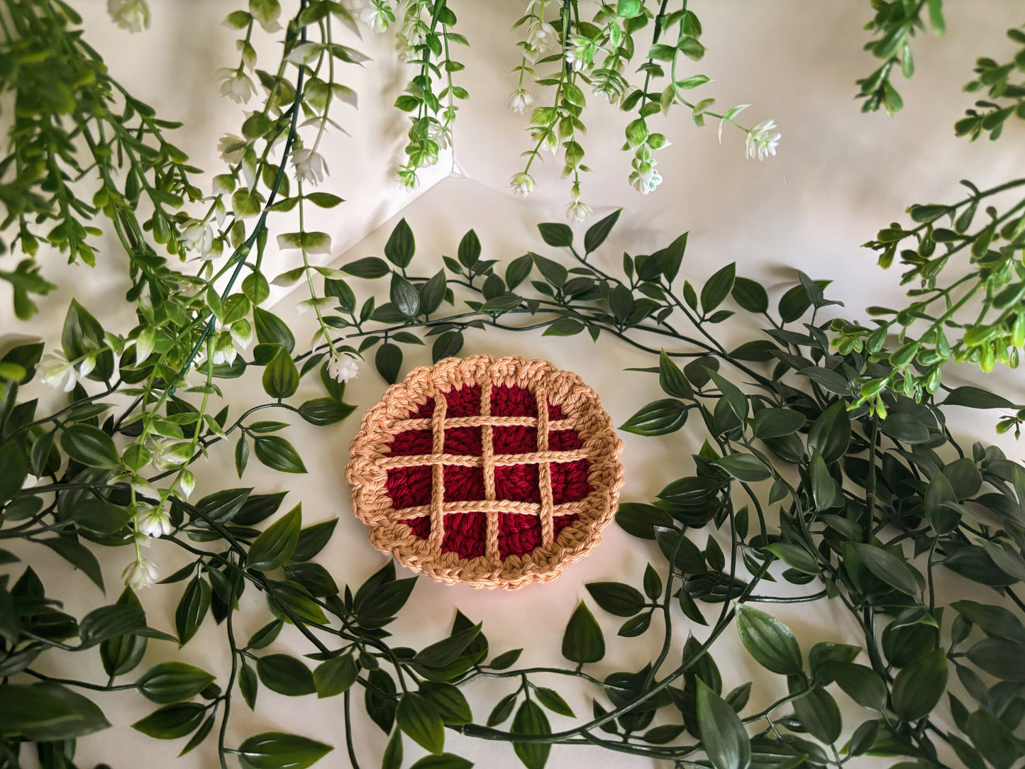 Burgundy Pie Crochet Coaster