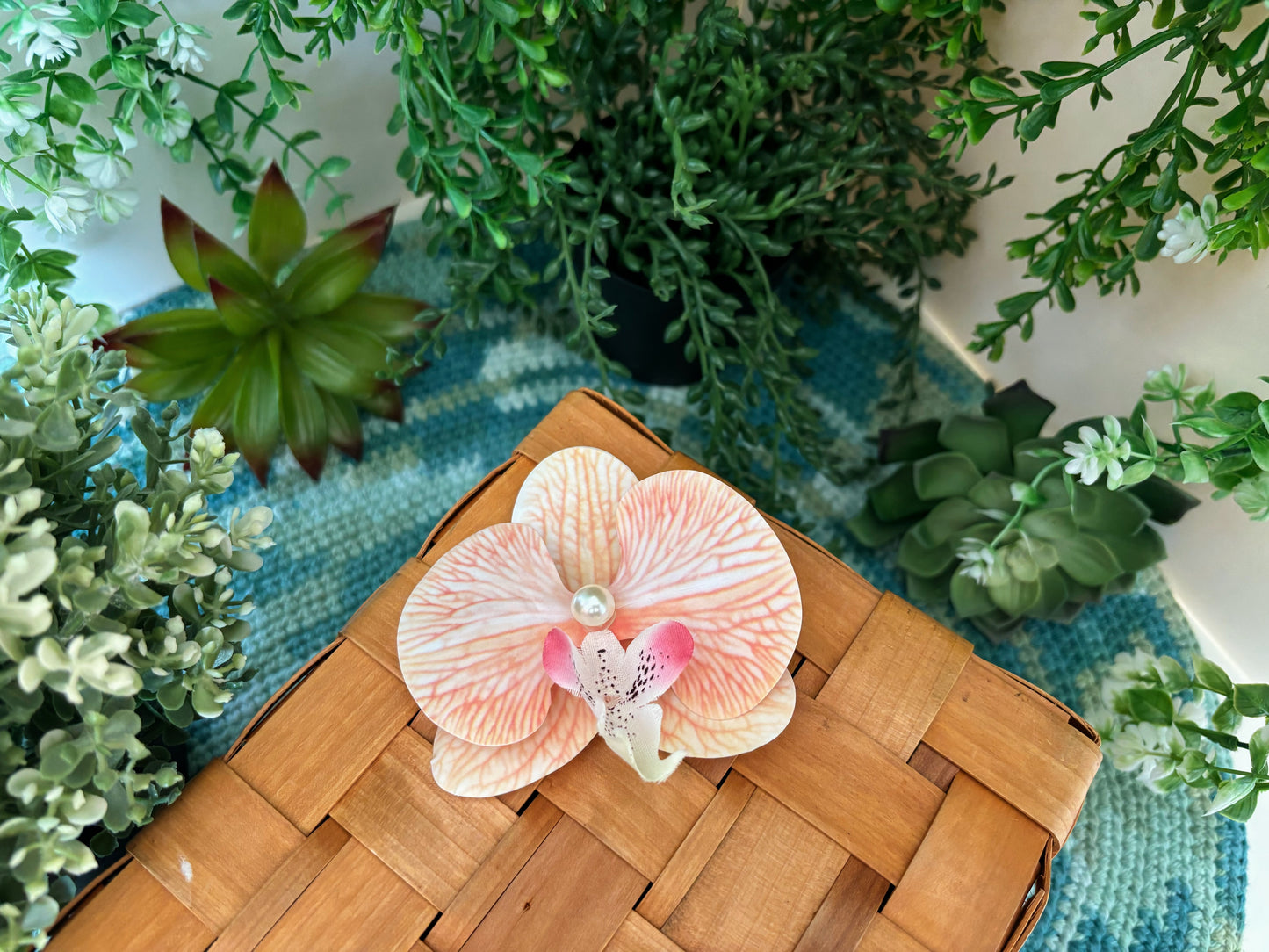 Orange and White Flower Hair Pin
