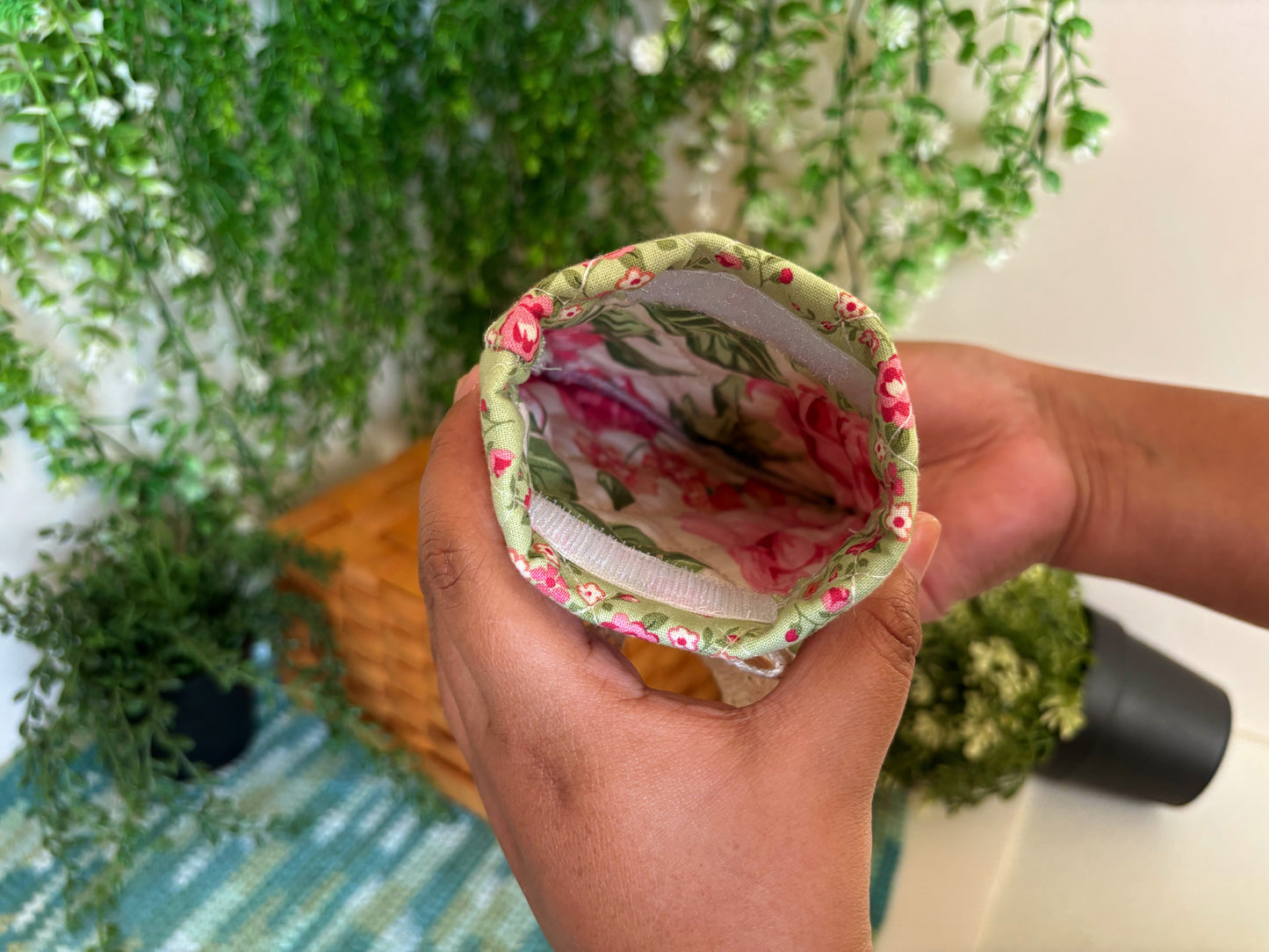 Green with Pink Bow Handmade Mini Pouch