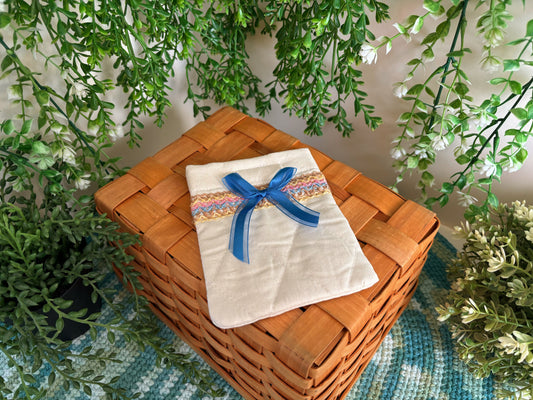 (2) White with Blue Bow Handmade Mini Pouch