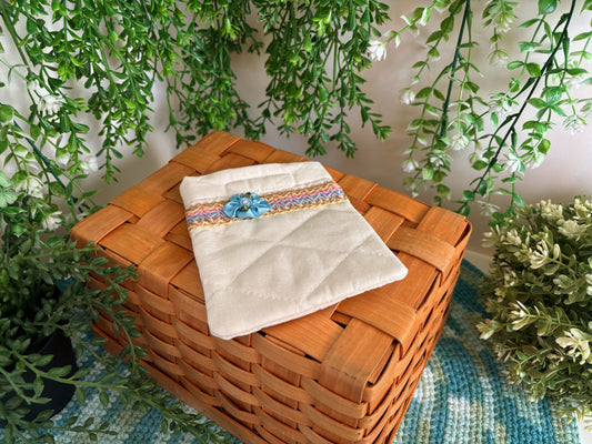 White with Blue Flower Handmade Mini Pouch