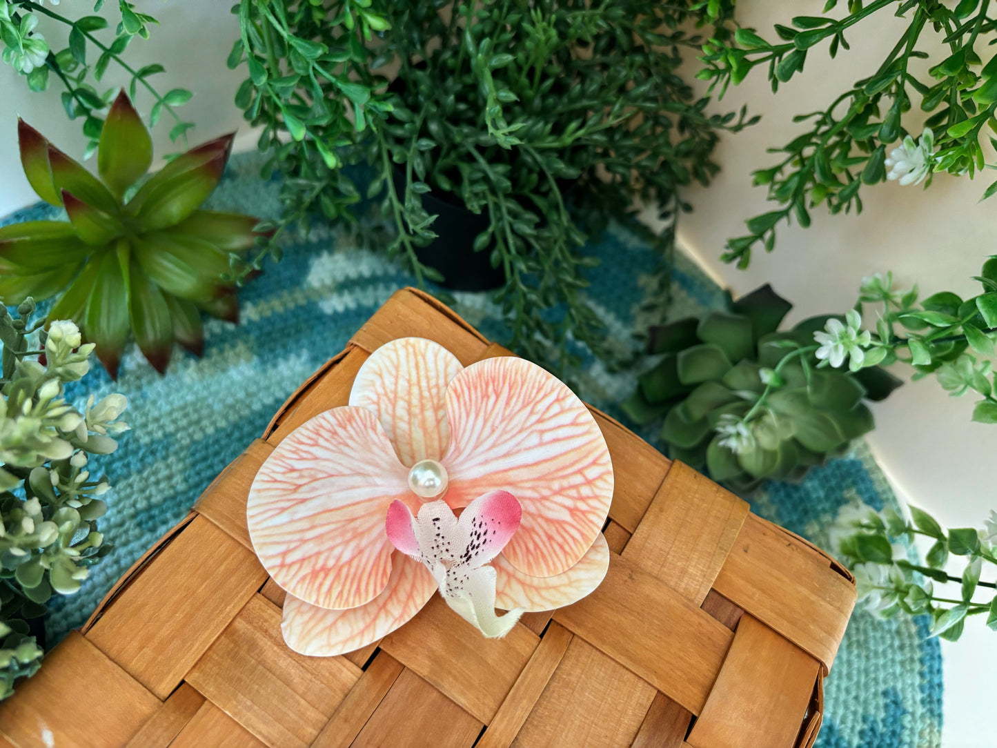 Orange and White Flower Hair Pin