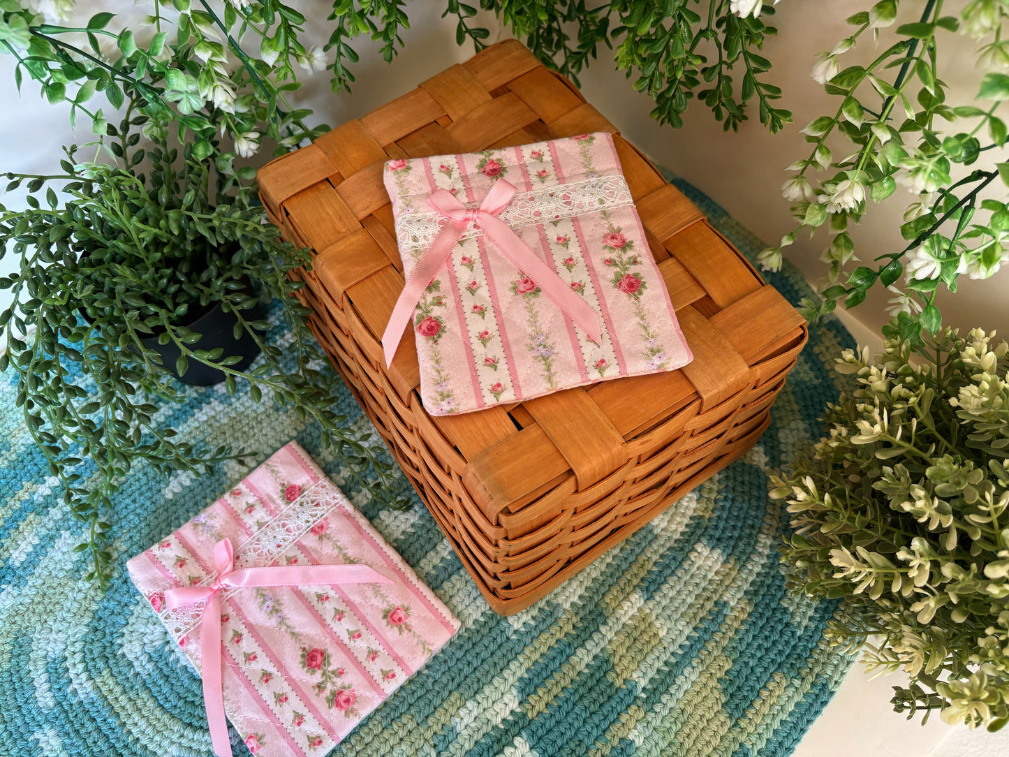 Pink with Pink Bow Handmade Mini Pouch