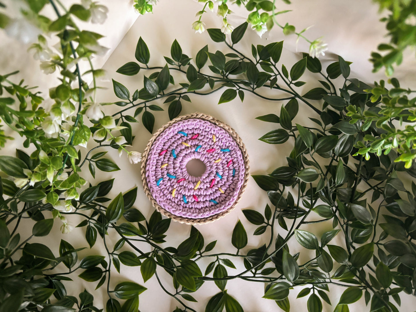 Purple Donut Crochet Coaster