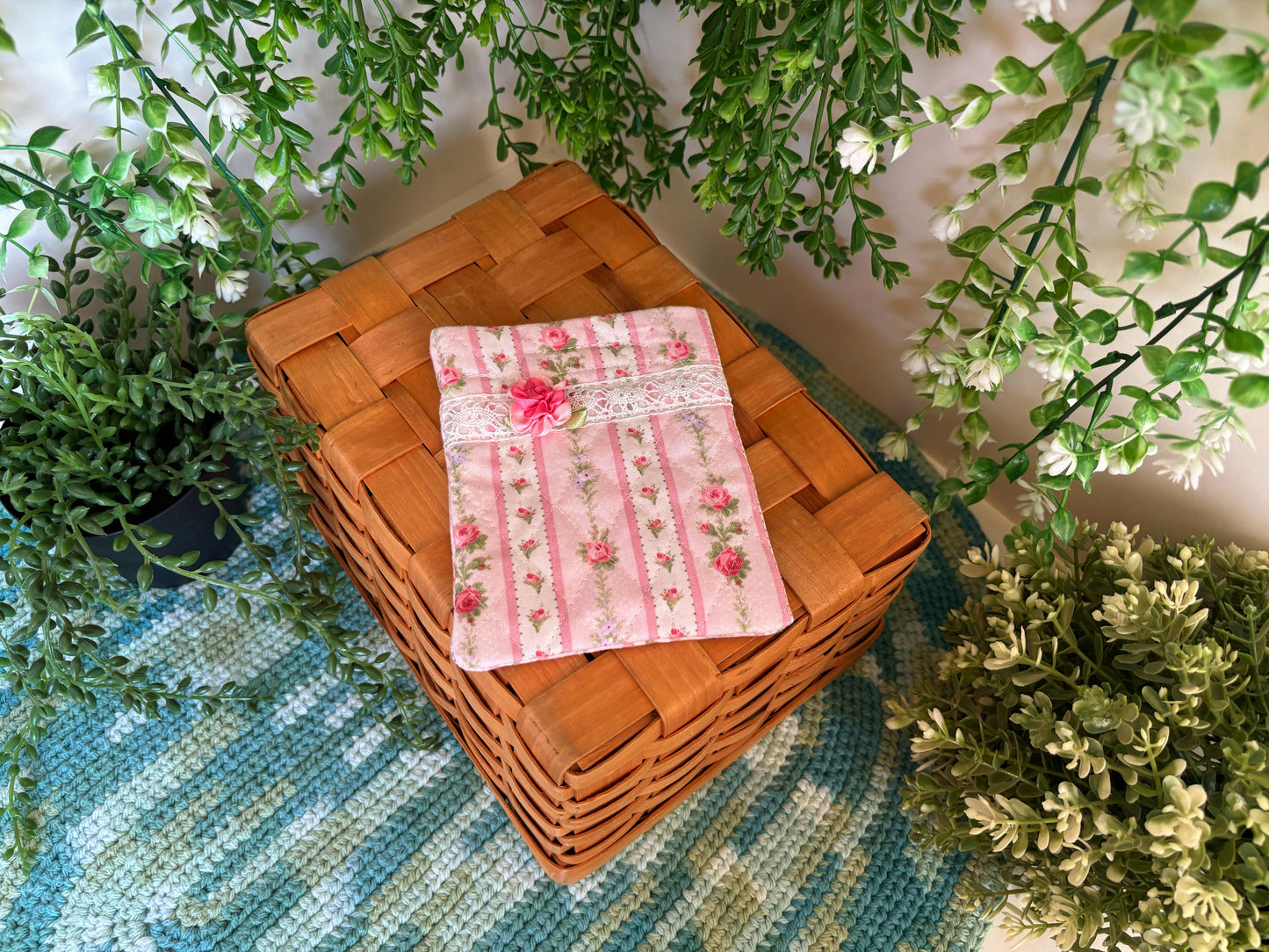 Pink with Pink Flower Handmade Mini Pouch