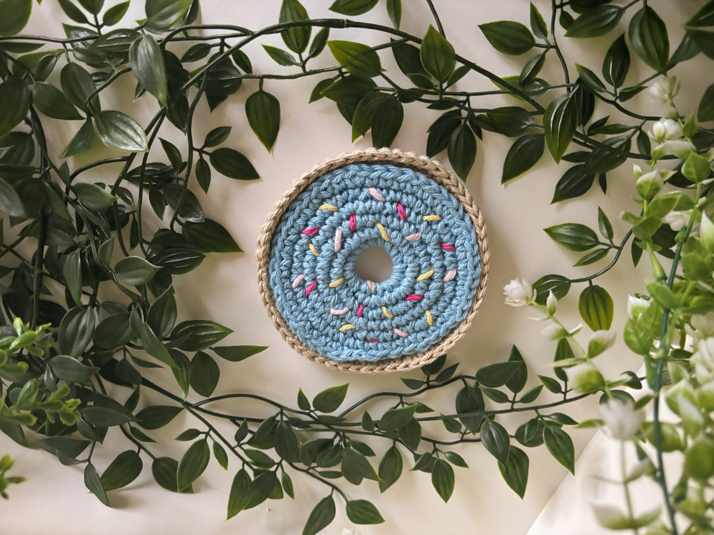 Blue Donut Crochet Coaster